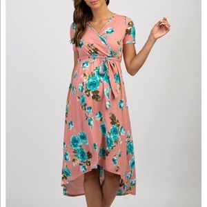 PinkBlush Rose Floral Hi-Low Maternity Wrap Dress